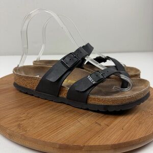 Birkenstock Franca Black Two-Strap Slide Sandals